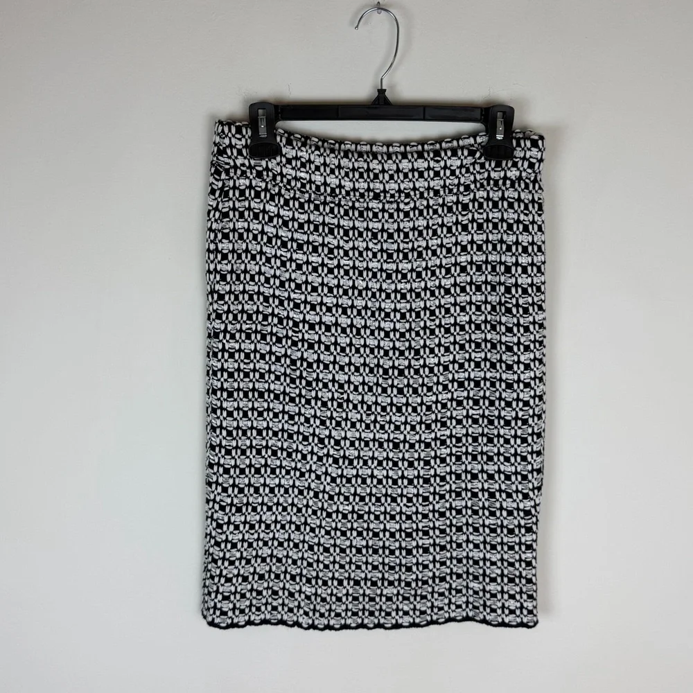 St John Tweed Knit Pencil Skirt Blue White Size 8